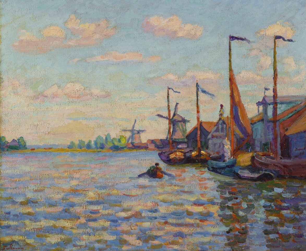 MOULINS À VENT SUR LE CANAL EN HOLLANDE by Armand Guillaumin
