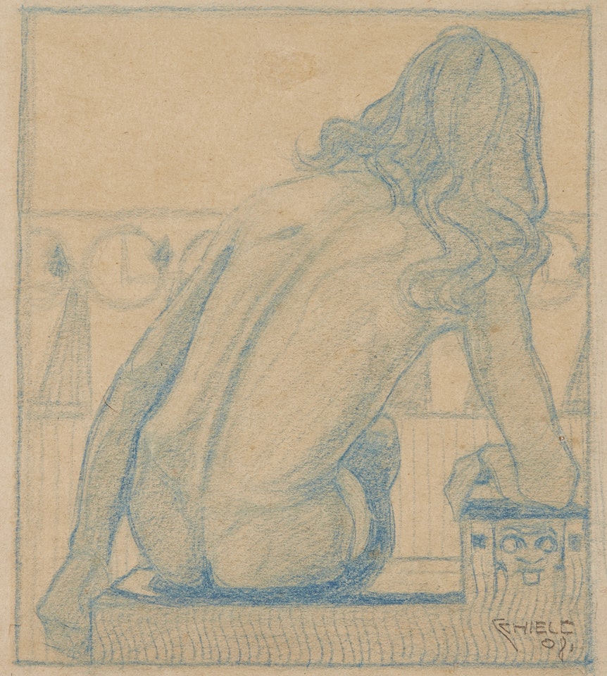 SITZENDER AKT, RÜCKENANSICHT (SEATED NUDE, SEEN FROM BEHIND) by Egon Schiele
