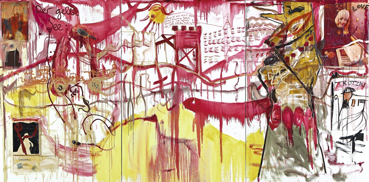 GELBER SEE GRUNER SCHNABEL ROTER SCHWANZ ROTZBRAUNER BAR [TRIPTYCH] by Jonathan Meese