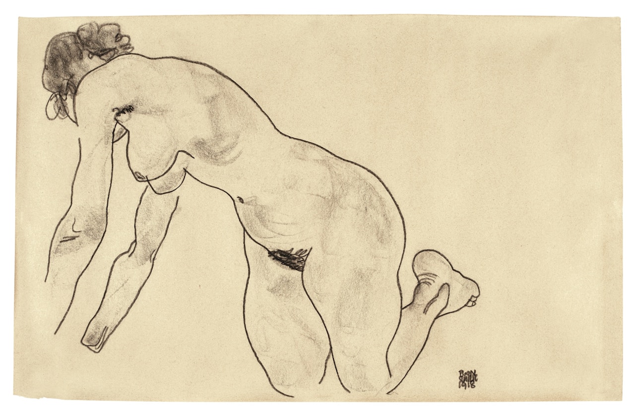 CROUCHING FEMALE NUDE  by Egon Schiele