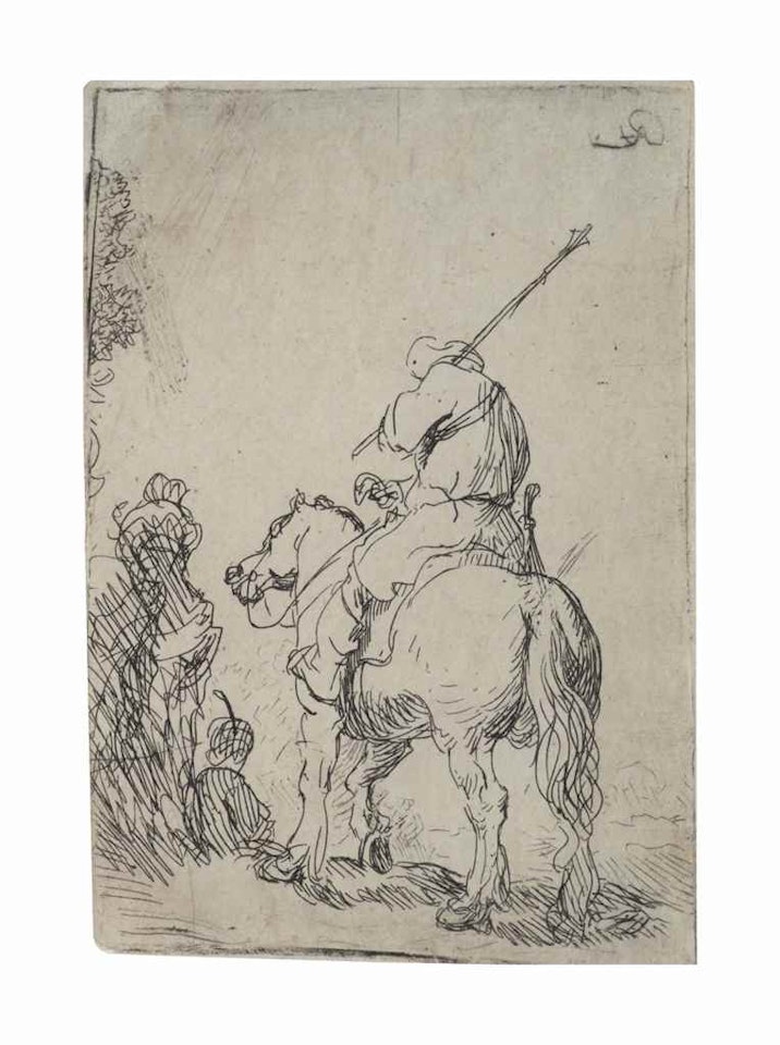 Turbaned Soldier on Horseback by Attributed to Rembrandt Harmensz van Rijn