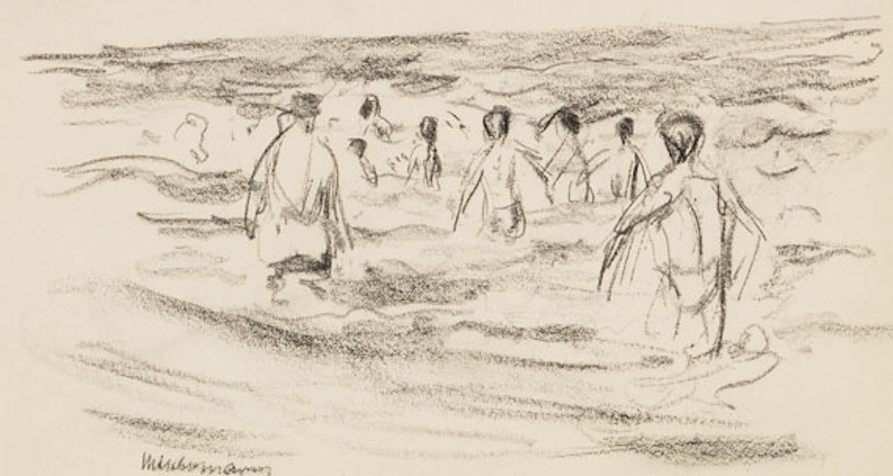 Badende Knaben mit Badewärter by Max Liebermann