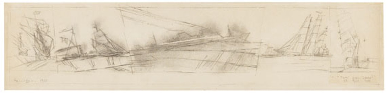 Dampfer und Segelboote (Zeichnung für ein Wandgemälde für das Marine Transportation Building auf dem Gelände der Weltausstellung New York 1939/40) by Lyonel Feininger