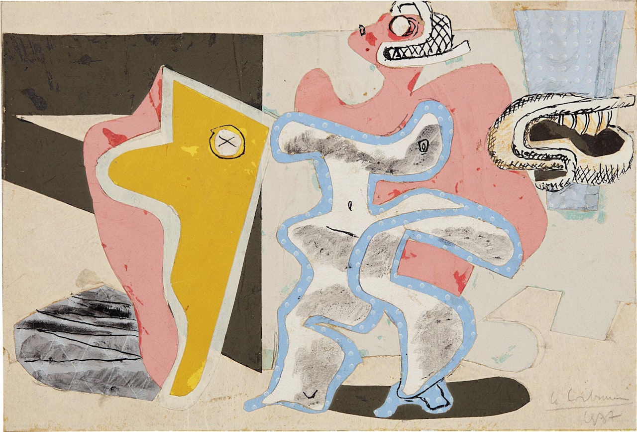 Composition from the series Deux figures au tronc d'arbre jaune by Le Corbusier