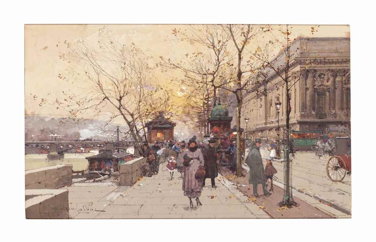 Quai du Louvre en Automne, Paris by Eugene Galien-Laloue