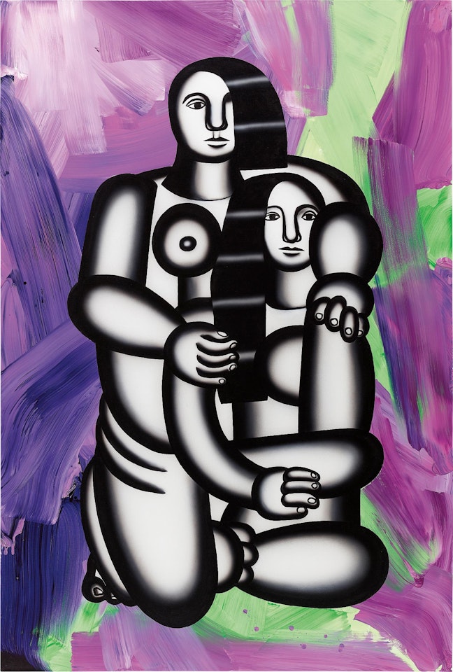 Les deux figures (nues sur fond abstrait turbulent) by Anselm Reyle