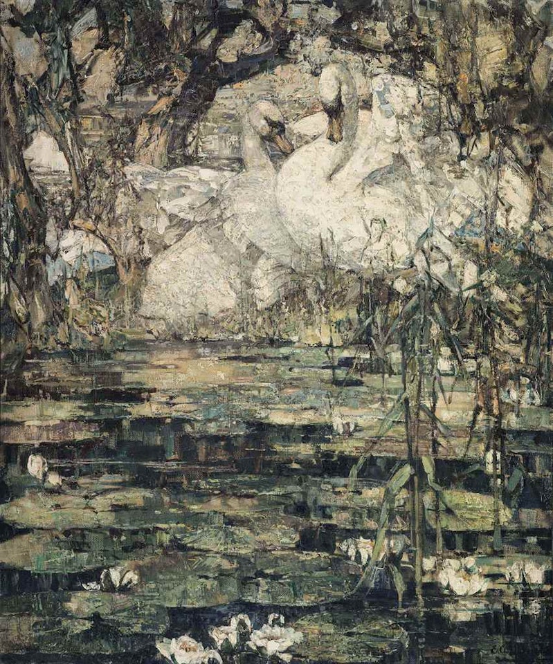 Swans & waterlilies by Edward Atkinson Hornel