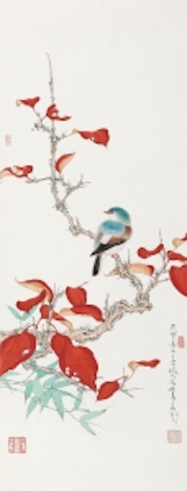 RED LEAVES AND BIRD by Ren Zhong