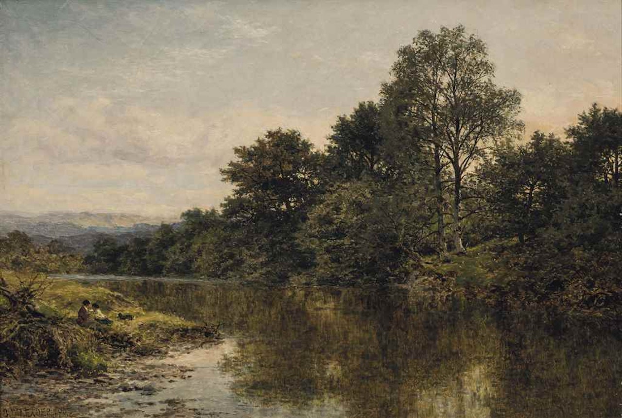 A tranquil spot by the river by Benjamin Williams Leader