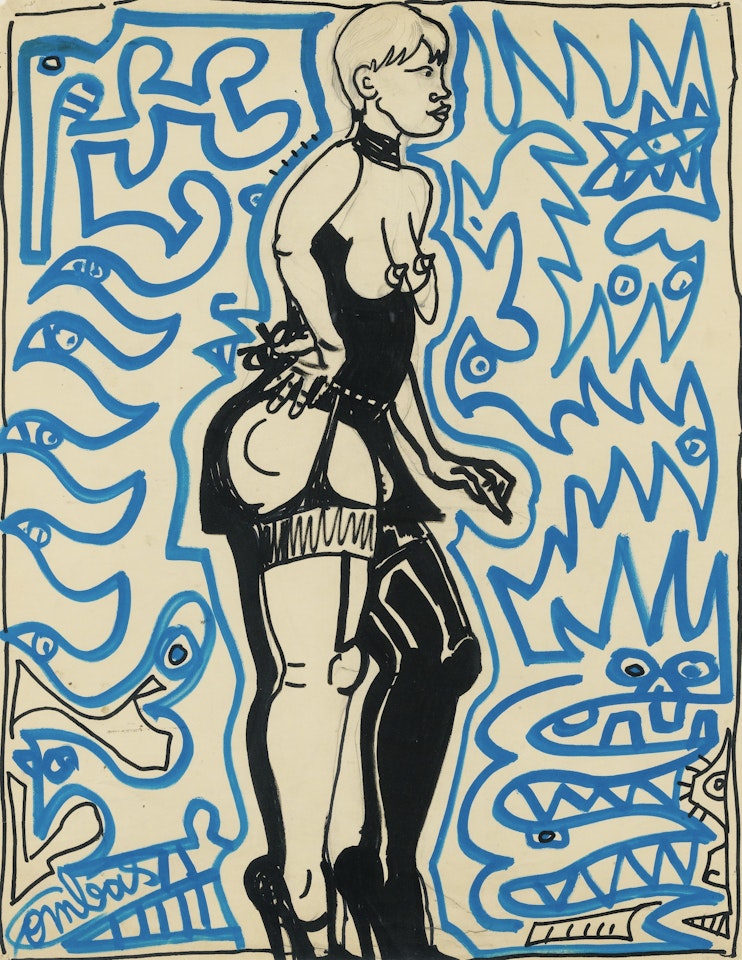 BLONDE À GROSSES GAMBONES ET SEINS À L'AIR by Robert Combas