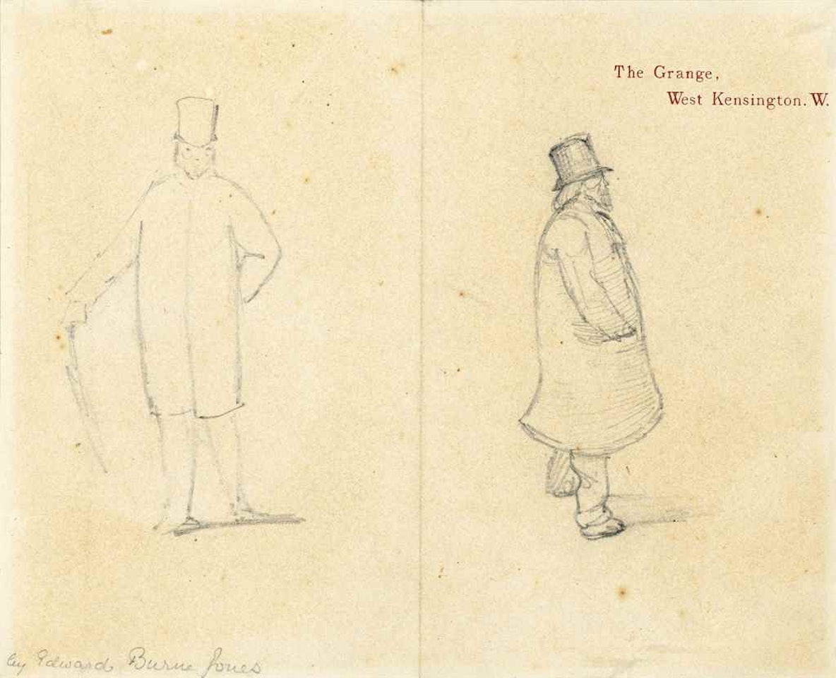 Self-portrait of the artist as he imagined his appearance in a new coat, and how he actually looked by Edward Coley Burne-Jones