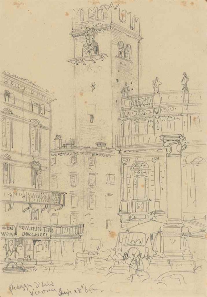 View of Piazza d'Erbi, Verona; and View of Jusa, Verona by William Callow