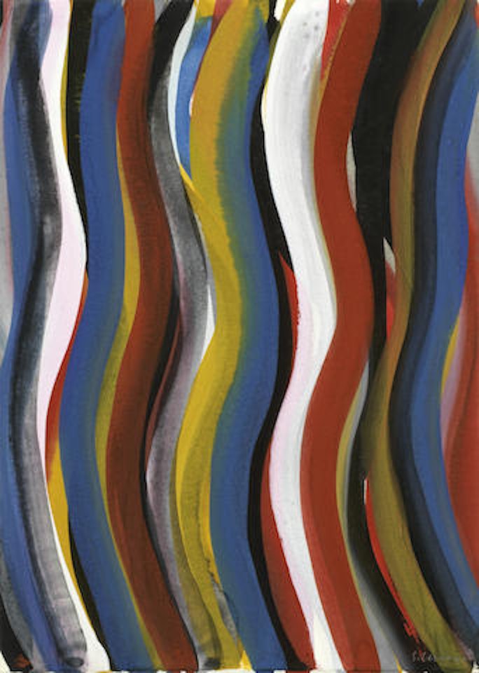 Irregular bands of colour superimposed by Sol LeWitt