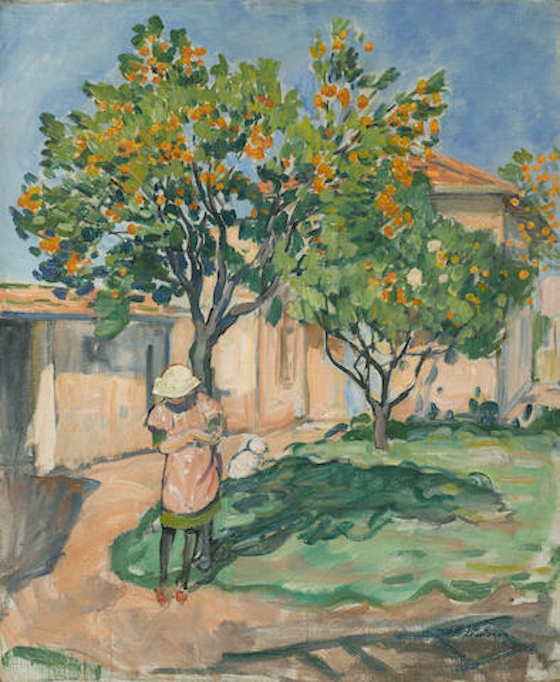 Nono et Pierre dans le jardin au Pradet by Henri Lebasque