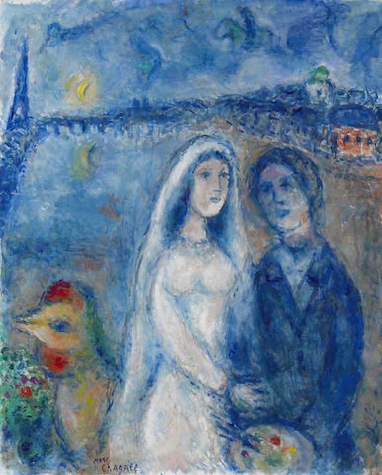 Les mariés sur fond de la Tour Eiffel by Marc Chagall