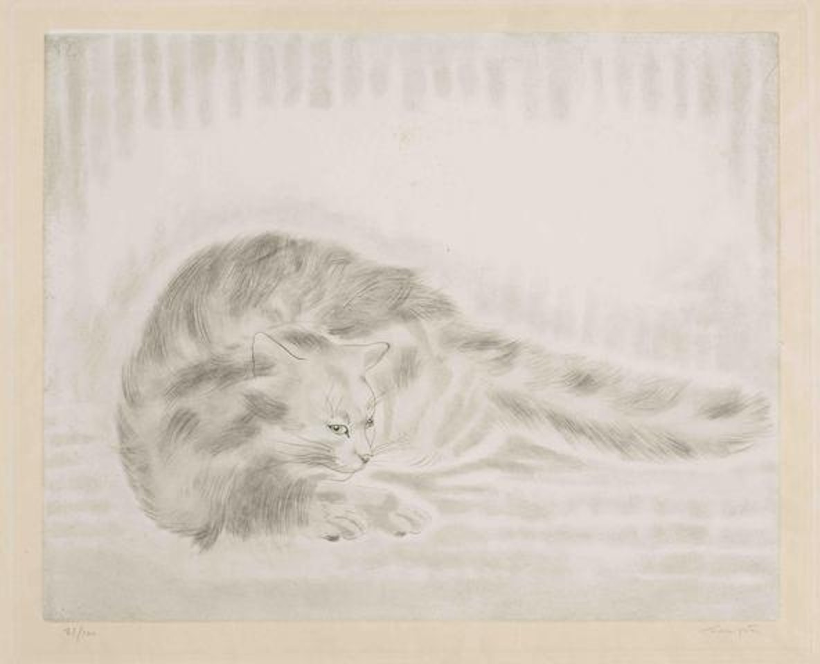 Fluffy Cat Lying Down, from Les Chats unframed by Leonard Tsuguharu Foujita