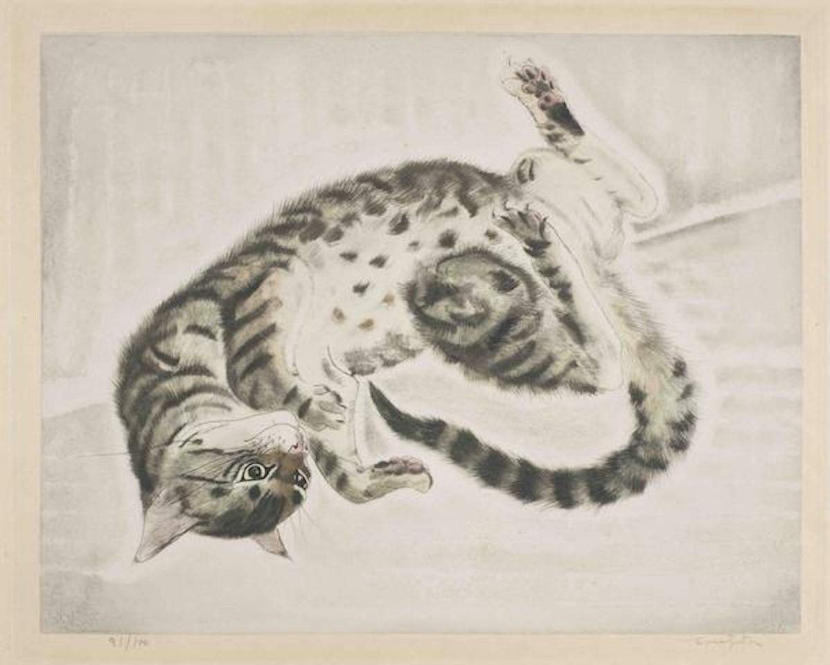 Twisting Cat, from Les Chats unframed by Leonard Tsuguharu Foujita