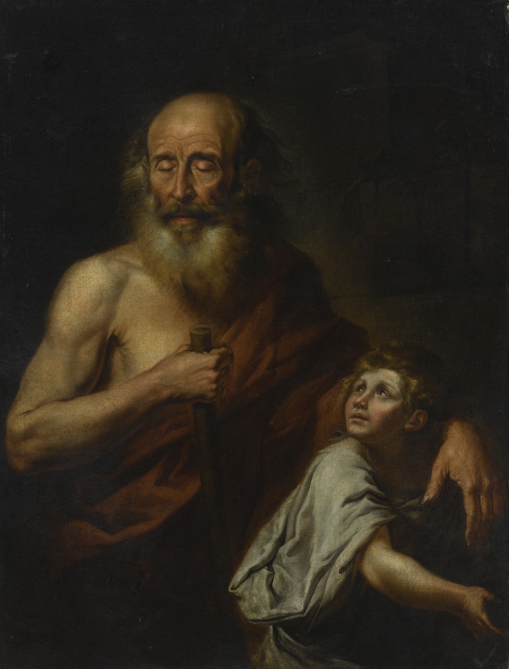 A BLIND MAN, PROBABLY HOMER, WITH A CHILD by Italian School