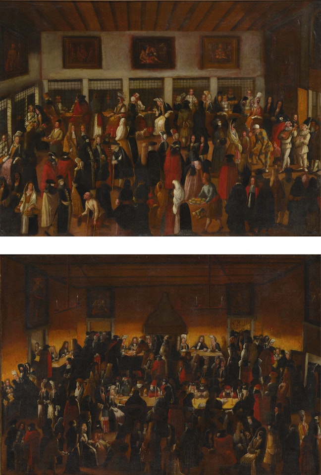 VISITORS TO A VENETIAN CONVENT DURING CARNIVAL; GAMBLING AT THE RIDOTTO: TWO PAINTINGS by Venetian School