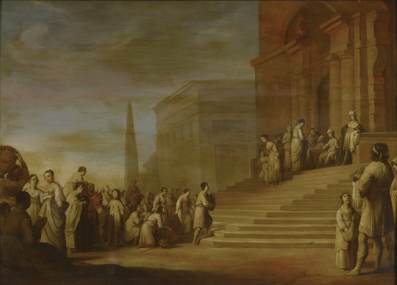 AN OLD TESTAMENT SCENE, POSSIBLY PRESENTING GIFTS FOR THE TEMPLE by Dutch School