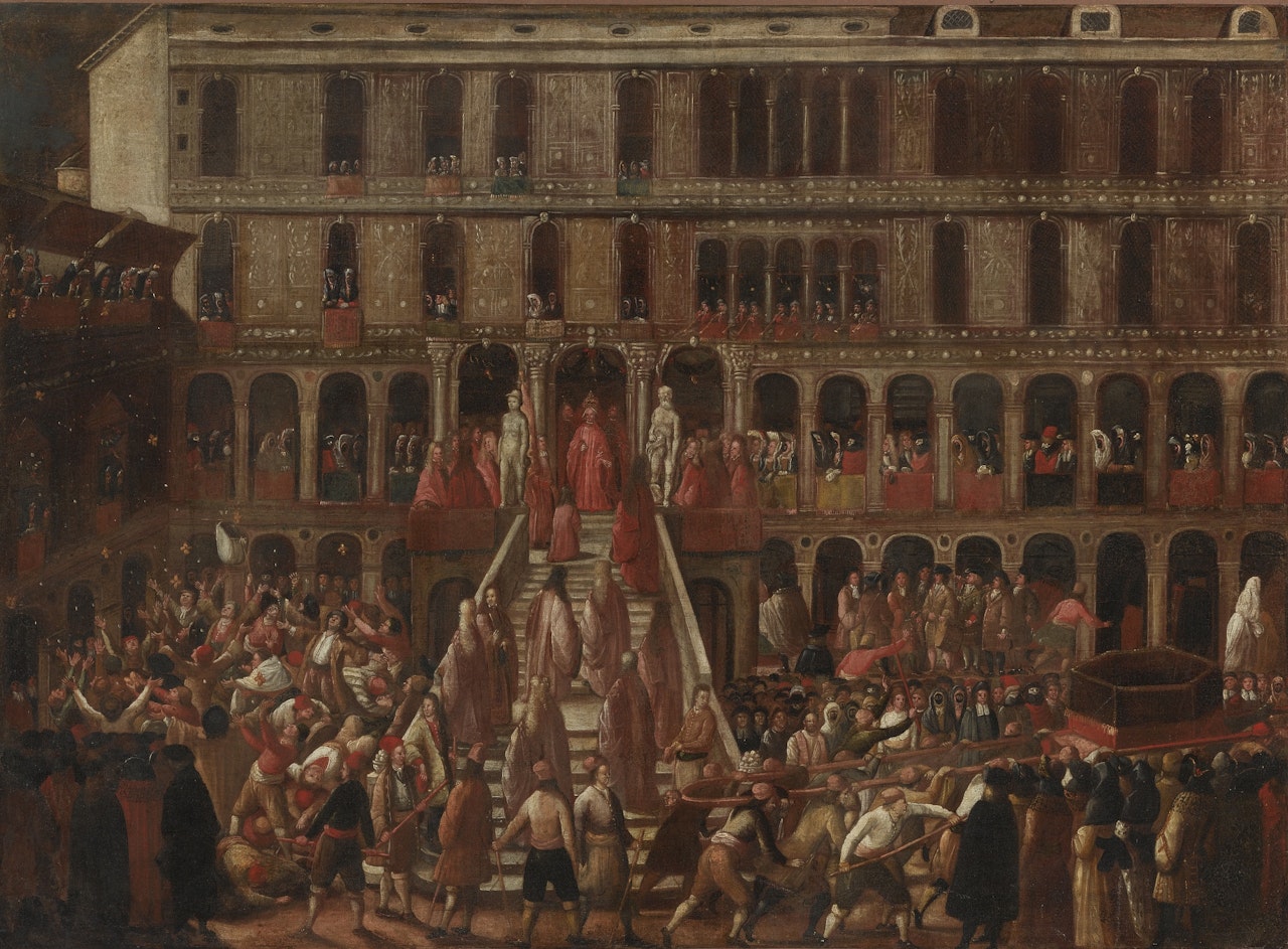 THE DOGE AND A PROCESSION THROUGH THE SCALA DEI GIGNATI by Venetian School