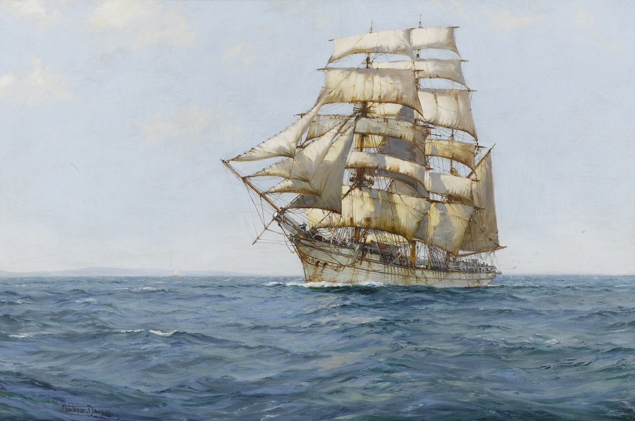 THE COLD WHITE BARQUE by Montague Dawson