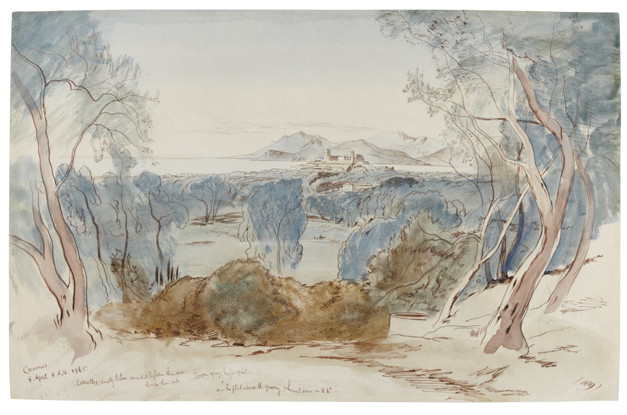 CANNES AND THE ESTEREL MOUNTAINS, FRANCE by Edward Lear