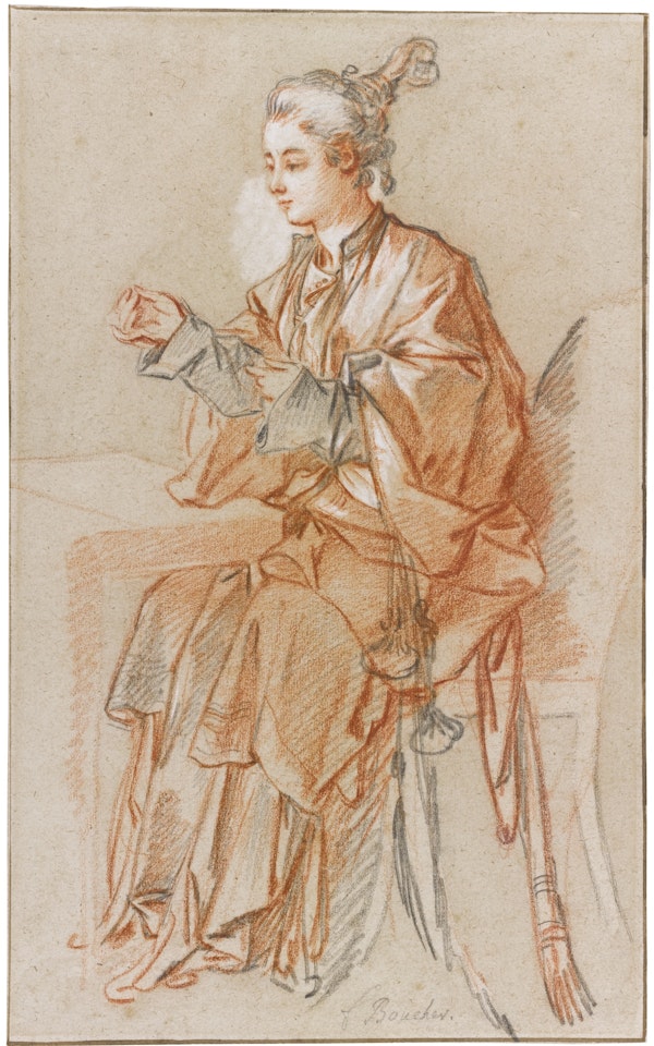 STUDY OF A YOUNG CHINESE WOMAN SEATED AT A TABLE by Francois Boucher