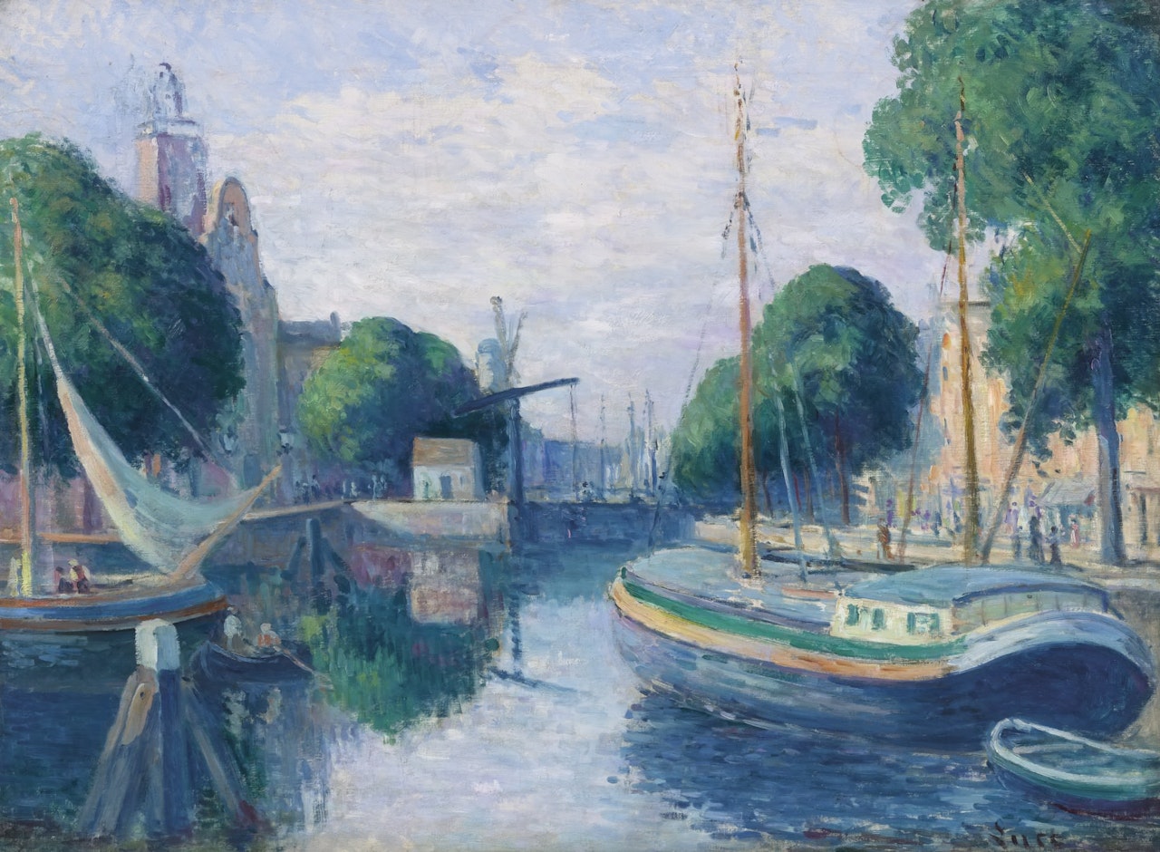 PÉNICHES SUR LE CANAL À ROTTERDAM by Maximilien Luce