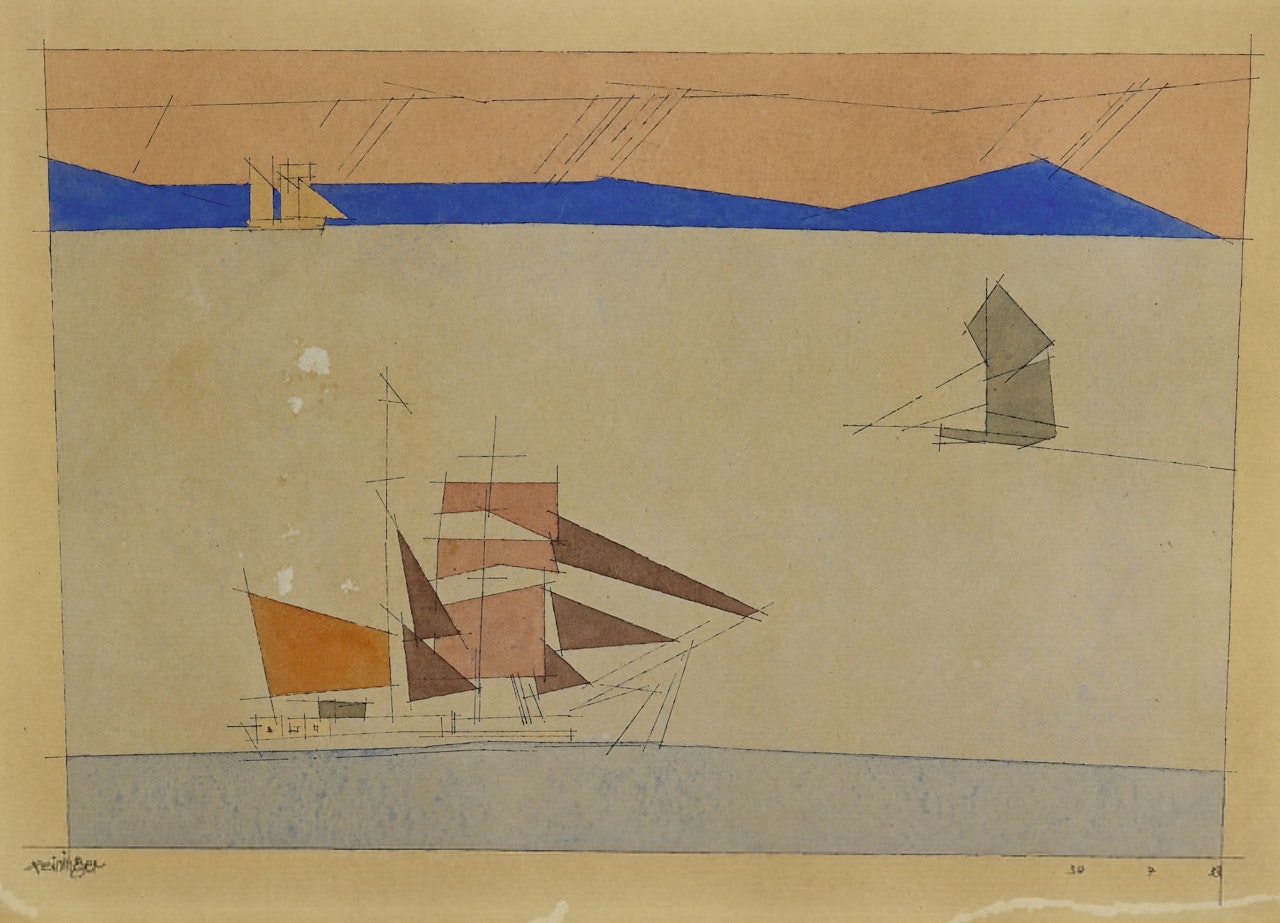 THREE SAILING BOATS by Lyonel Feininger