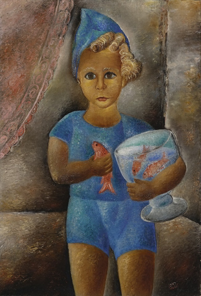 BOY WITH GOLDFISH by Reuven Rubin