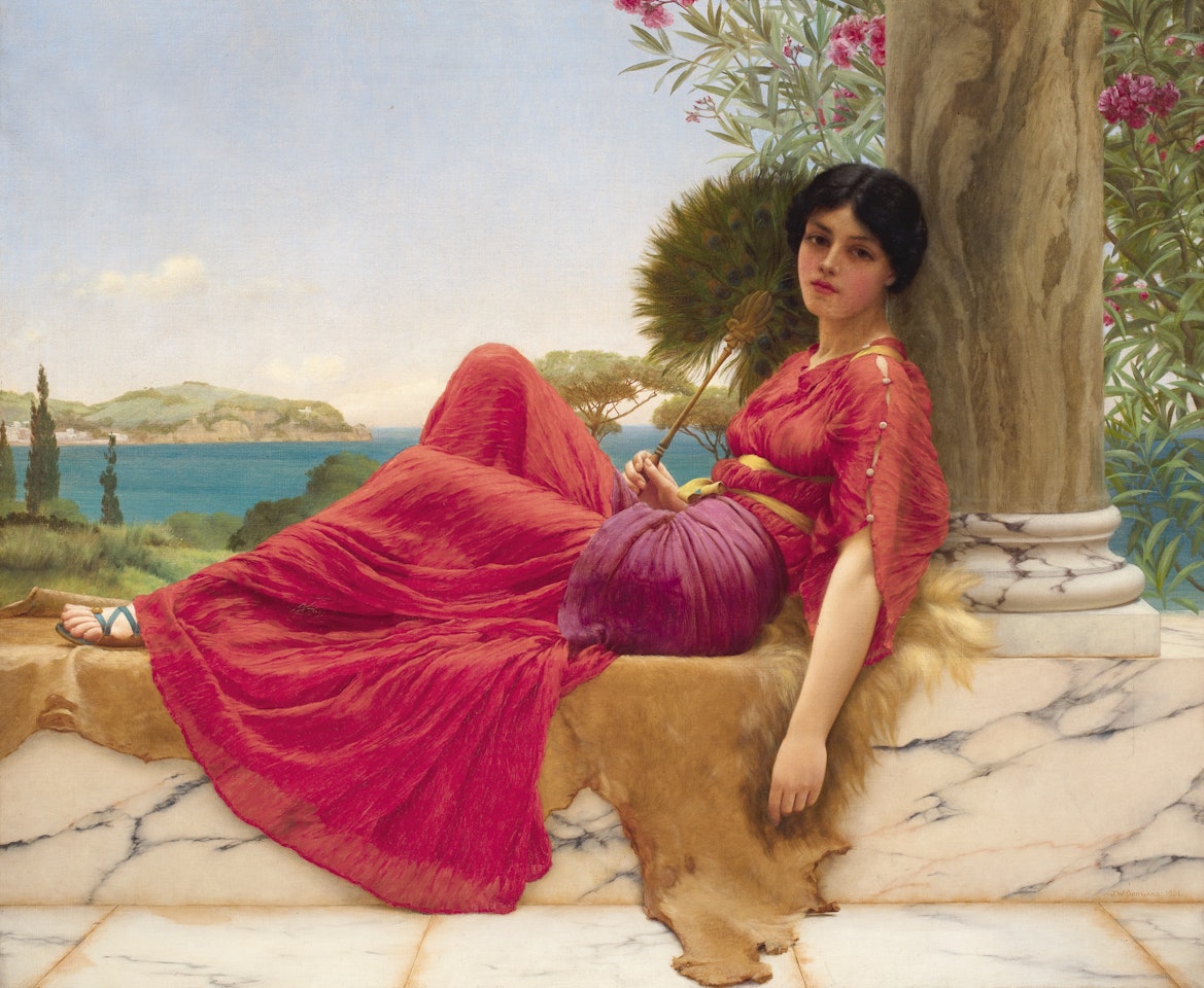 LEANING AGAINST A COLUMN by JOHN WILLIAM GODWARD, R.B.A.