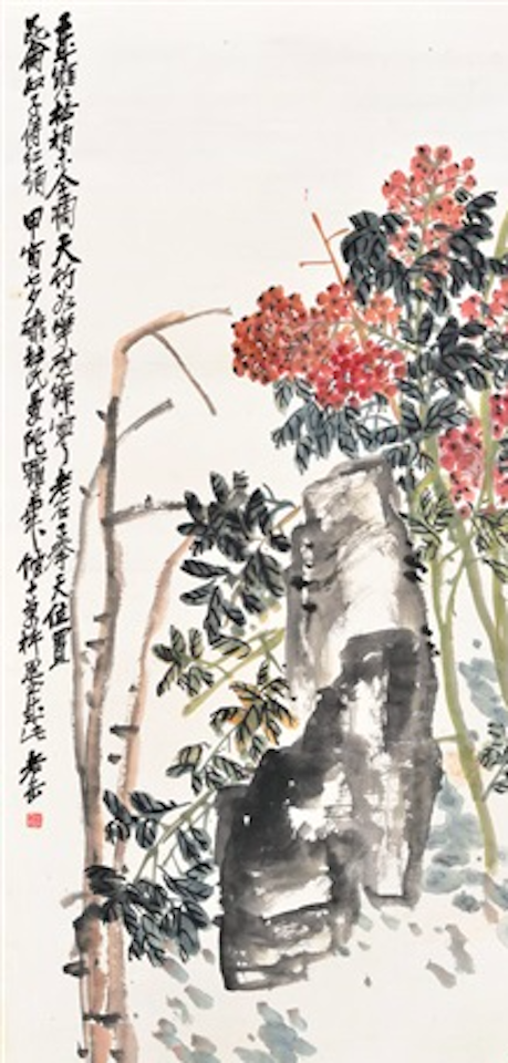 Bamboo, rock and flowers by Wu Changshuo