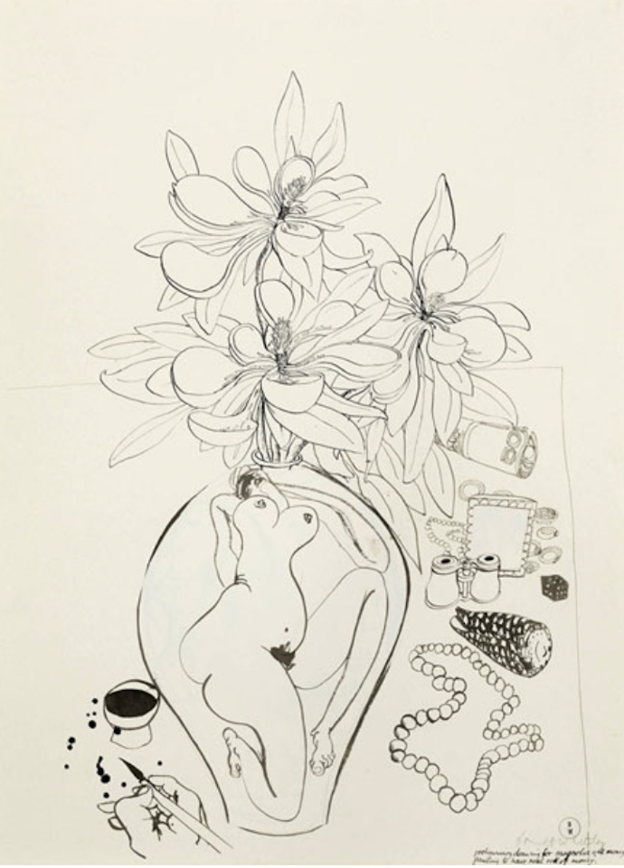 Preliminary Drawing for Magnolia with Money (Painting to have Real Roll of Money) by Brett Whiteley