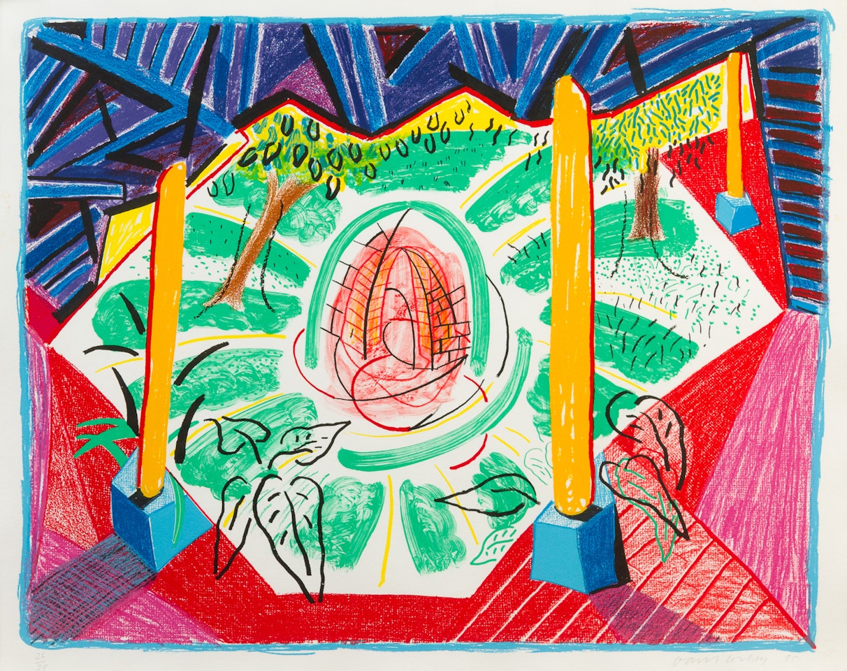 Views of hotel well II by David Hockney