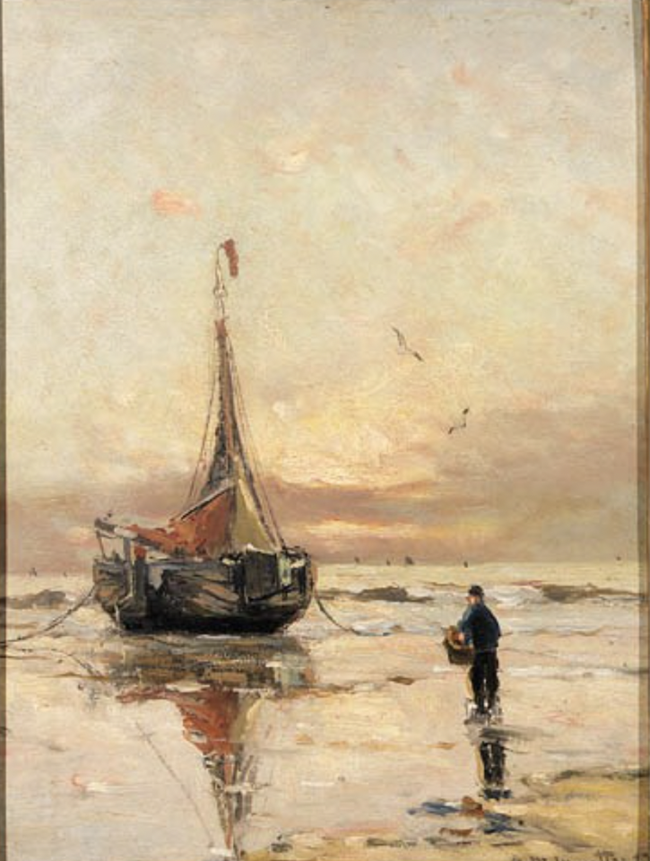 Beached bomschuit at sunset by Gerhard Arij Ludwig Morgenstjerne Munthe