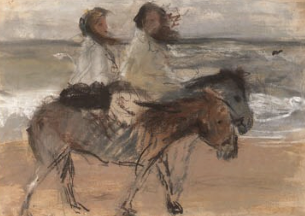 Donkey riding on shore by Isaac Israels
