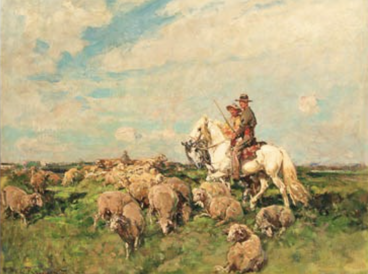 En Camargue - chevaux et moutons by Henri Émilien Rousseau