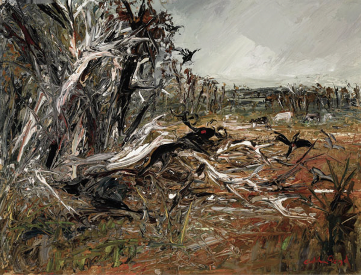 Untitled (Ram and Black Cockatoos in a Forest) by Arthur Merric Bloomfield Boyd