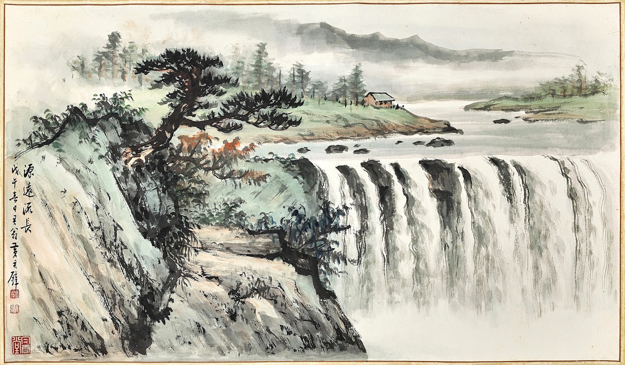 Landscape with Waterfall 遠源流長 by Huang Junbi