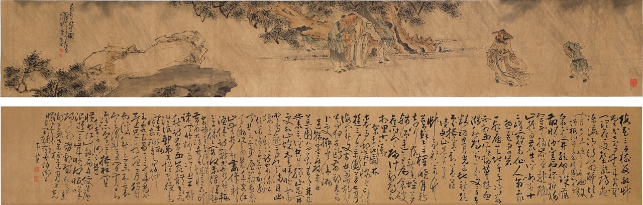Huang Shen 黃慎 | Portrait of Su Shi and Poems in Cursive Script 蘇長公屐笠圖 by Huang Shen