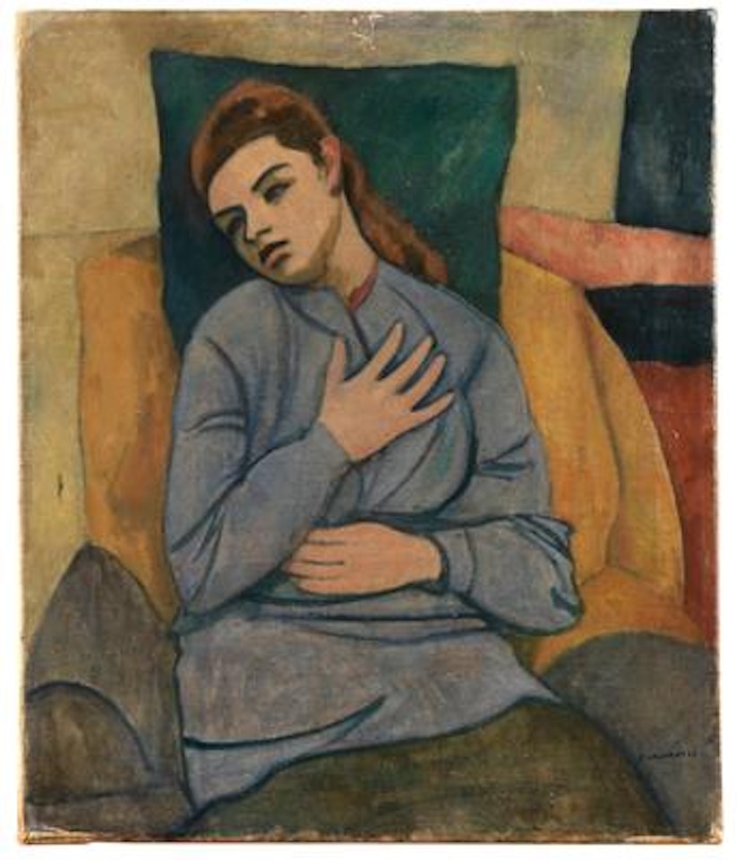 Ragazza seduta (con la mano sul cuore) by Felice Casorati