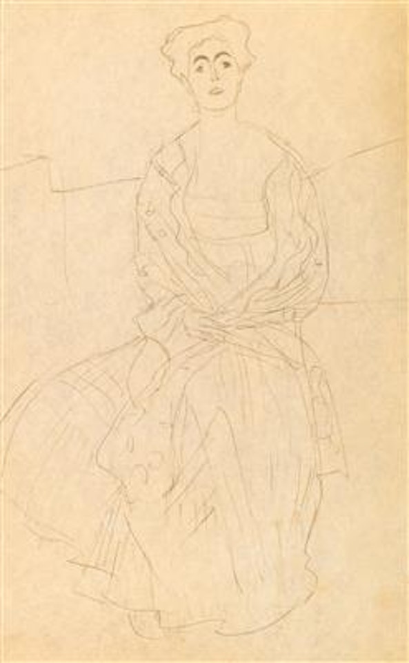 Margaret Stonborough-Wittgenstein sitzend von vorne mit großem Dekolleté und Umhang / Margaret Stonborough-Wittgenstein from the front, seated with large décolleté and shawl; study to portrait (property Neue Pinakothek, Munich; Novotny-Dobai no. 142/Weidinger 179) by Gustav Klimt