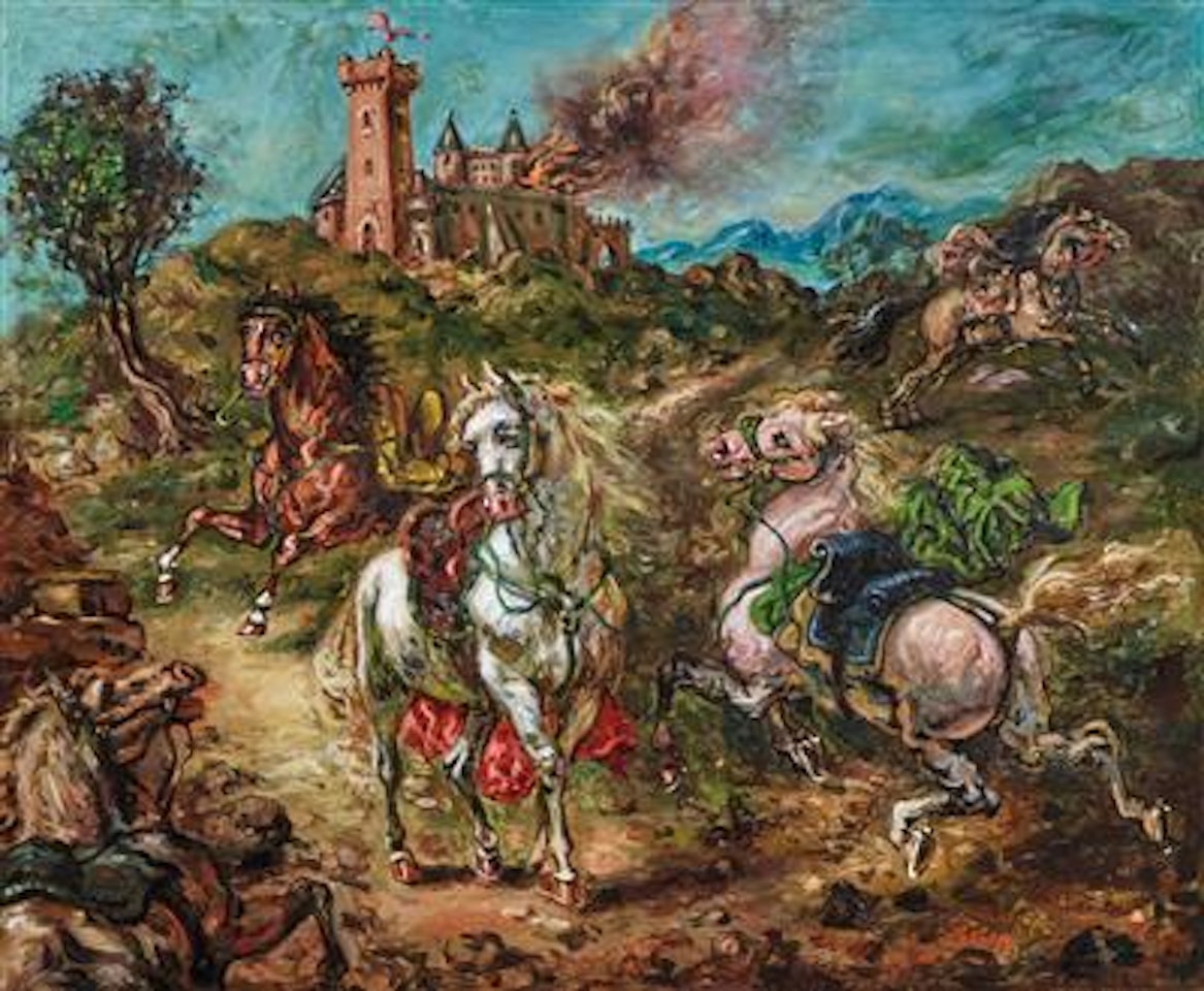 Cavalli sbandati dopo la battaglia by Giorgio de Chirico