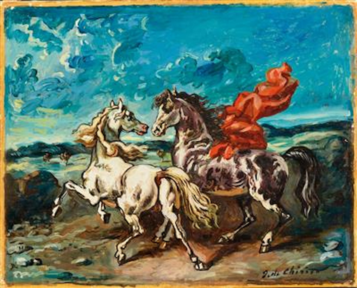 Cavalli con drappo rosso by Giorgio de Chirico