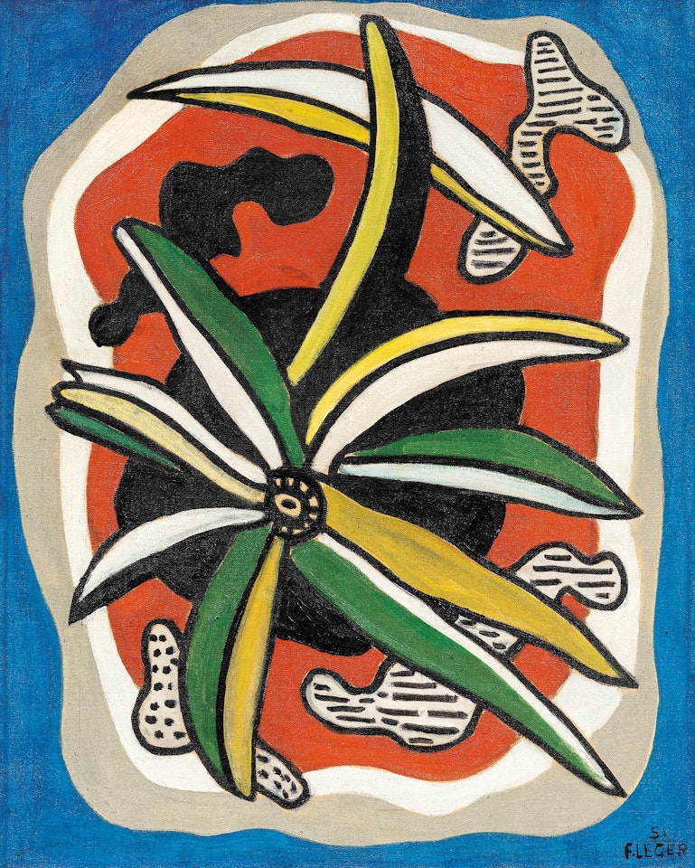 The Flower on a Red Background by Fernand Leger