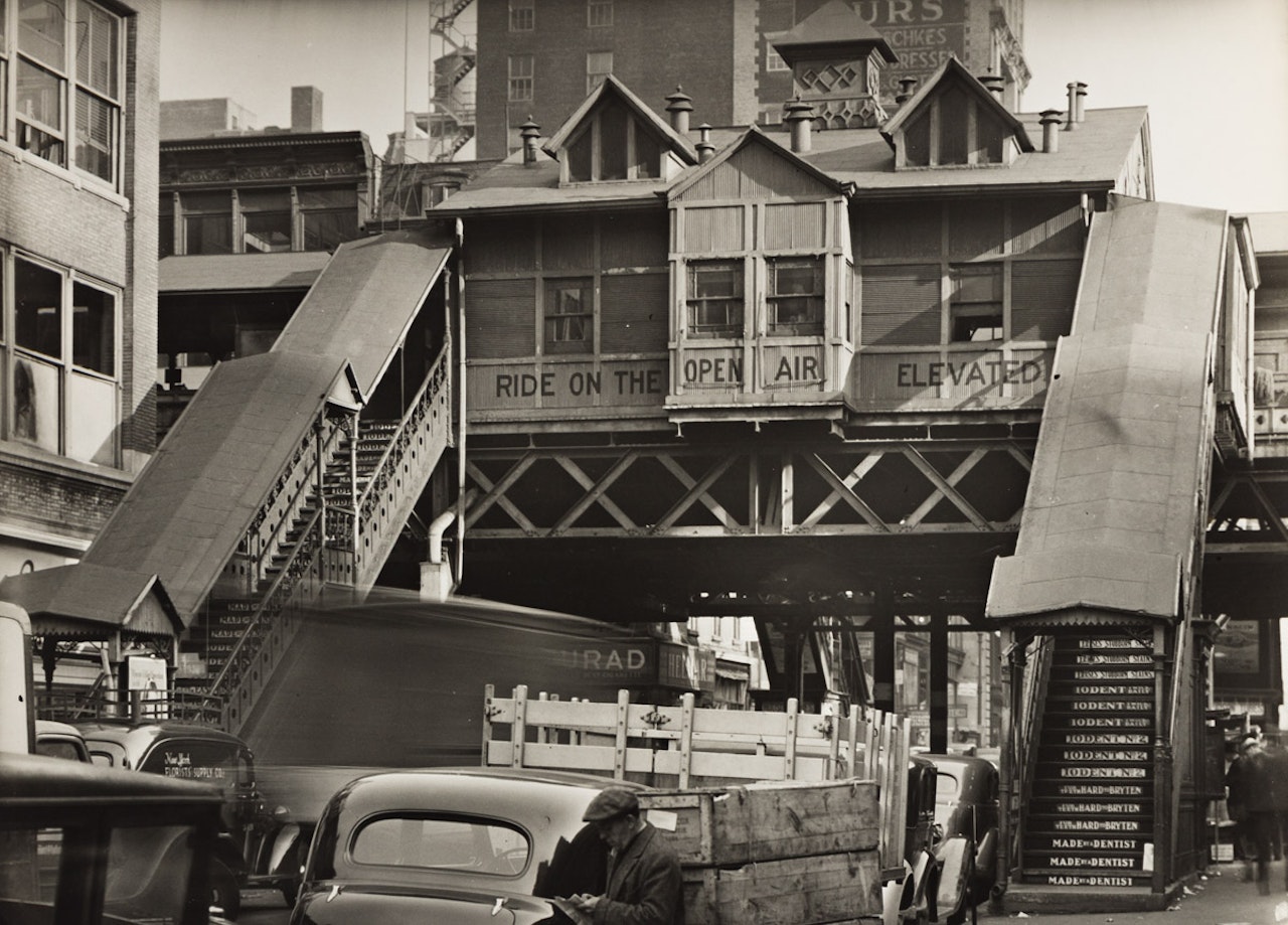 "El" 6th Ave Line, 28th St Station by Berenice Abbott