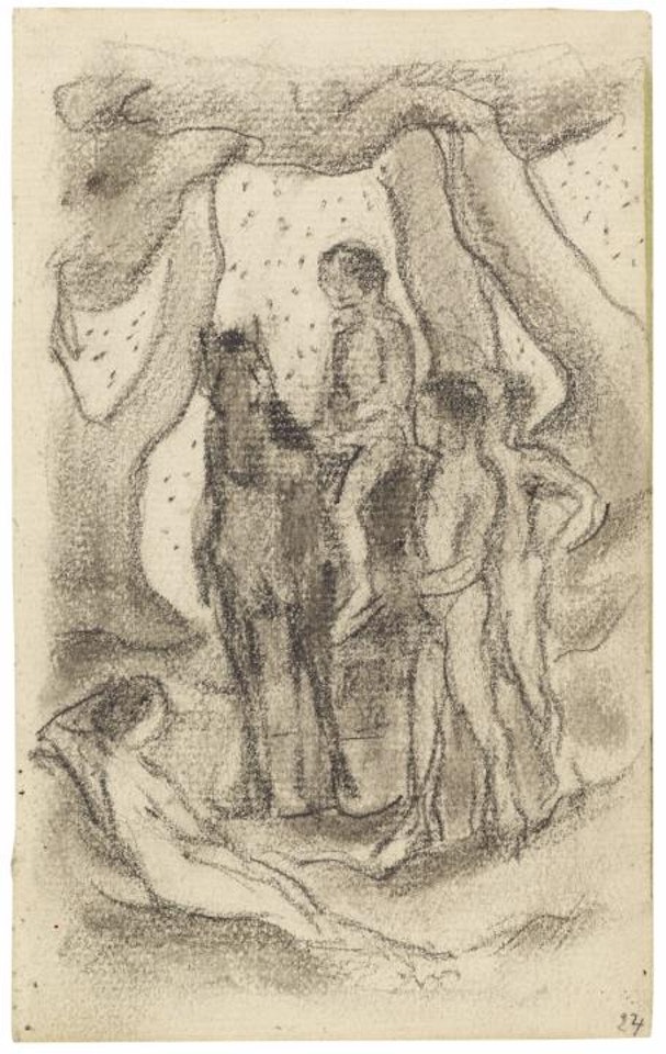 Reitergruppe und Frauenakt (Arkadische Gruppe in Landschaft) by Franz Marc