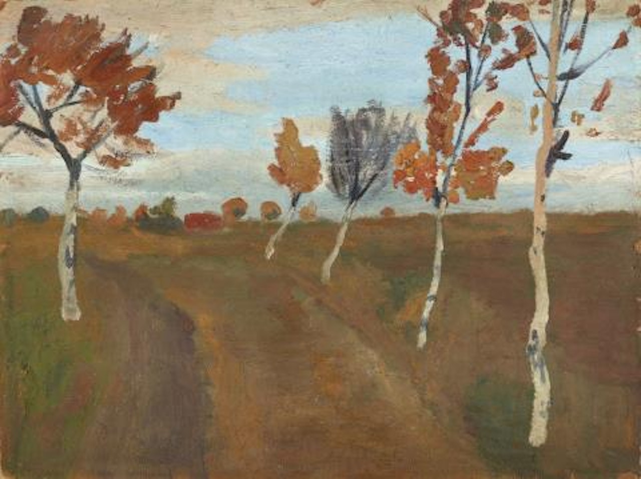 Landschaft mit Birkenweg im Herbst by Paula Modersohn-Becker