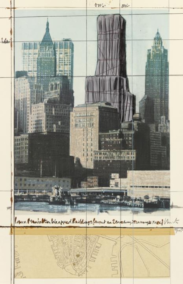 Lower Manhattan Wrapped Buildings, Project for 2 Broadway, 20 Exchange Place by Christo